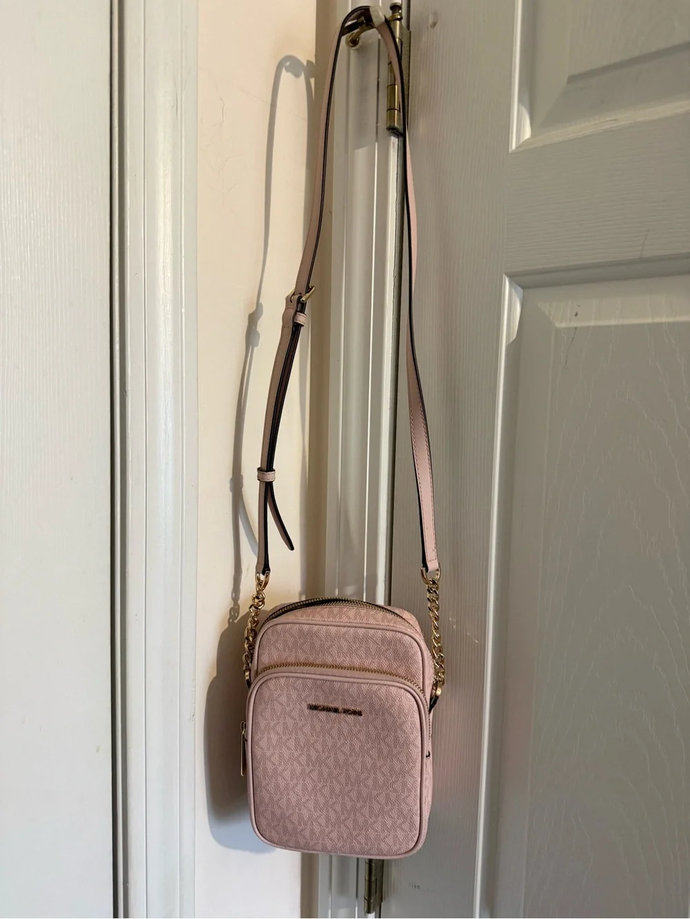 Michael Kors Pink Logo Crossbody Bag with Gold Chain